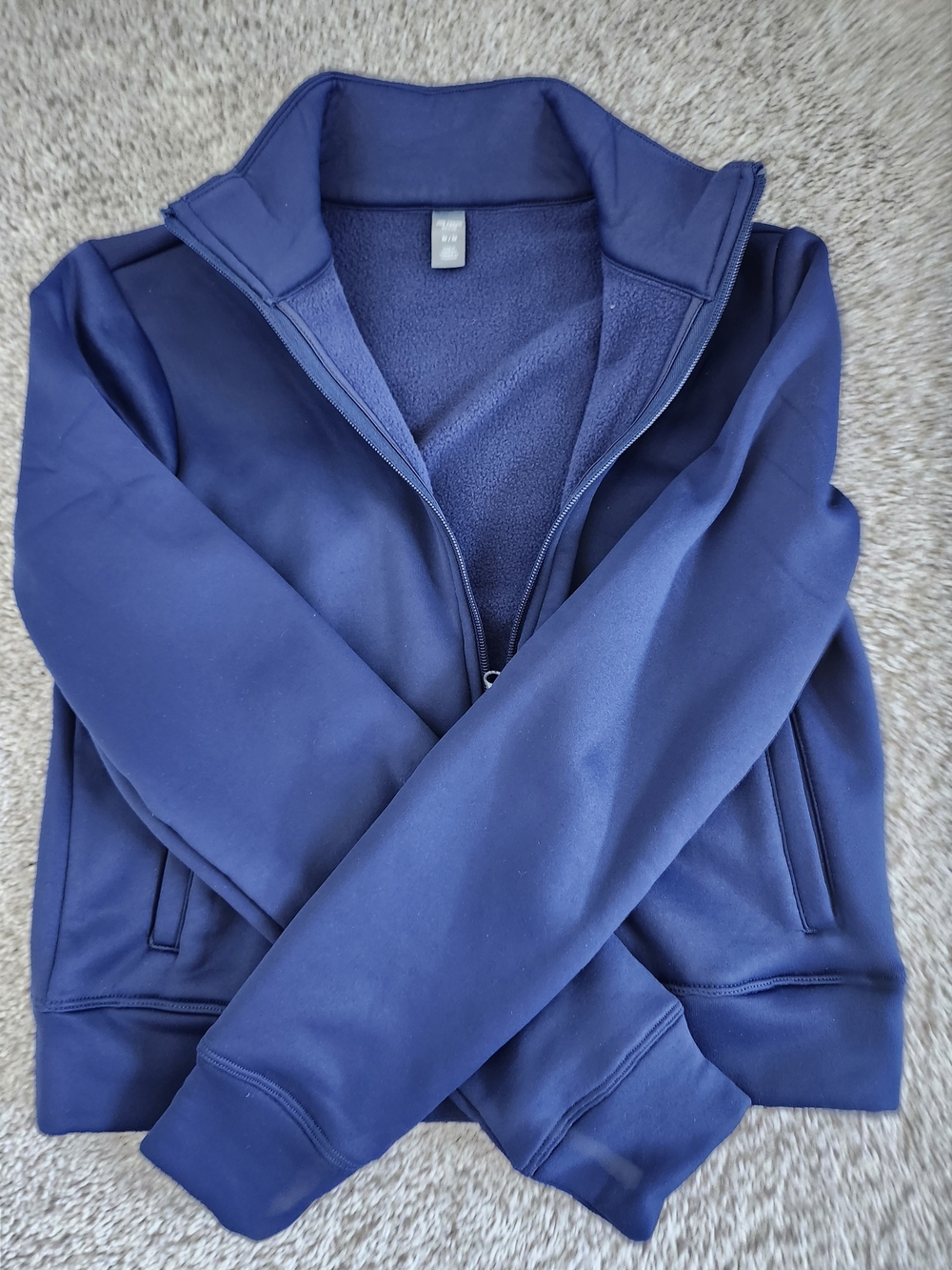 Cropped Sweater Blue Fleece Long Sleeve Full Zip Navy Workout Exercise Spandex